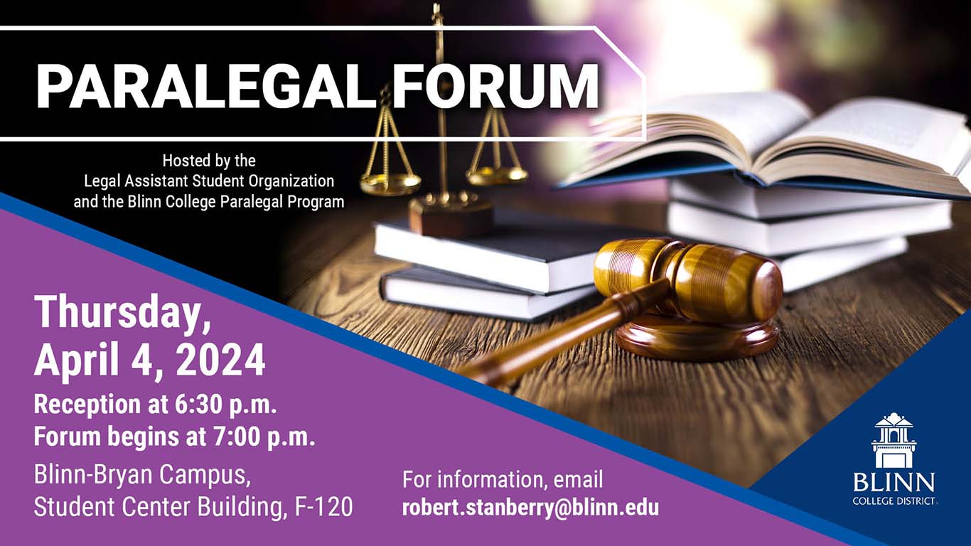 Blinn alumni, local legal professionals will share their experiences and answer questions at the Blinn-Bryan Campus